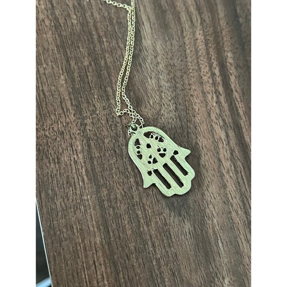 Gold color White Stone Hamsa Hand Spiritual Necklace new - Picture 2 of 2